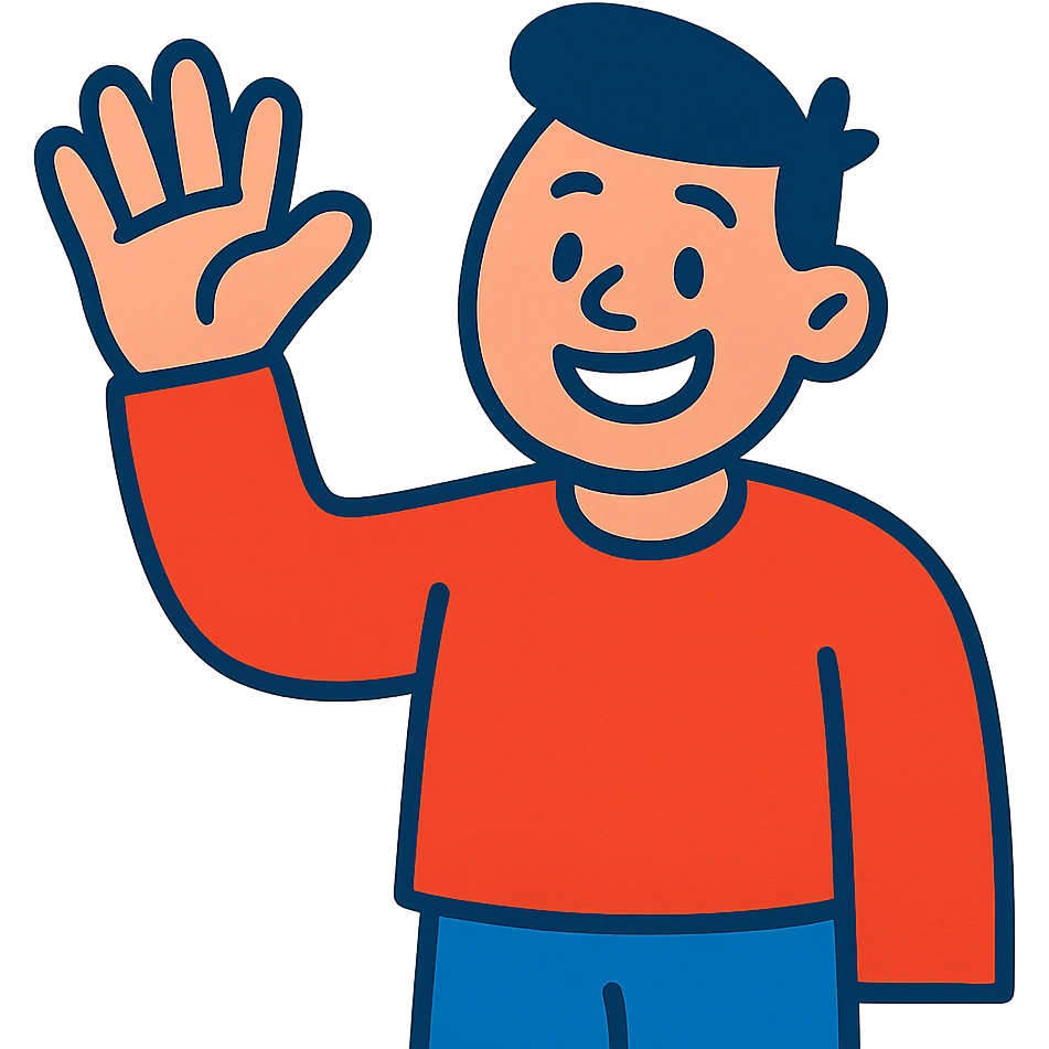 A character waving hand, friendly and inviting, vibrant colors emoji