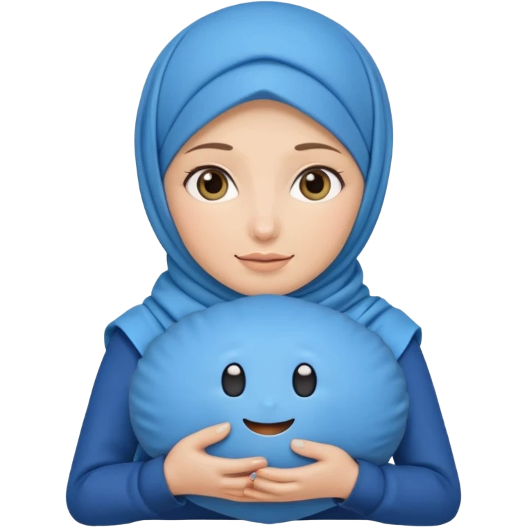 white pretty woman with hijab holding a blue cushion emoji emoji