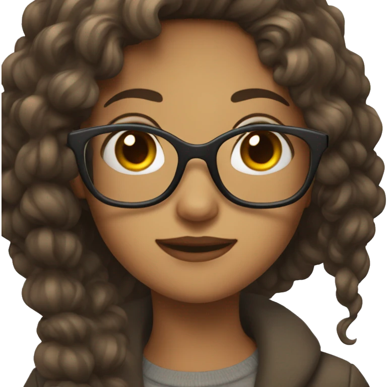 Beautiful light brown emoji girl with dark hair and glasses emoji
