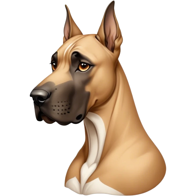 Cinematic Noble Fawn Great Dane Portrait Emoji, Poised and regal, with a towering, muscular build and a sleek, well-groomed solid fawn Fur accented by subtle dark markings, deep-set soulful amber eyes, Simplified yet sharp and sophisticated features, highly detailed, glowing with a soft, dignified glow, high shine, intelligent and gentle, stylized with an air of majesty, focused and attentive, soft glowing outline, capturing the essence of a watchful and confident guardian, so majestic it feels as though it could stride out of the screen with effortless authority! emoji