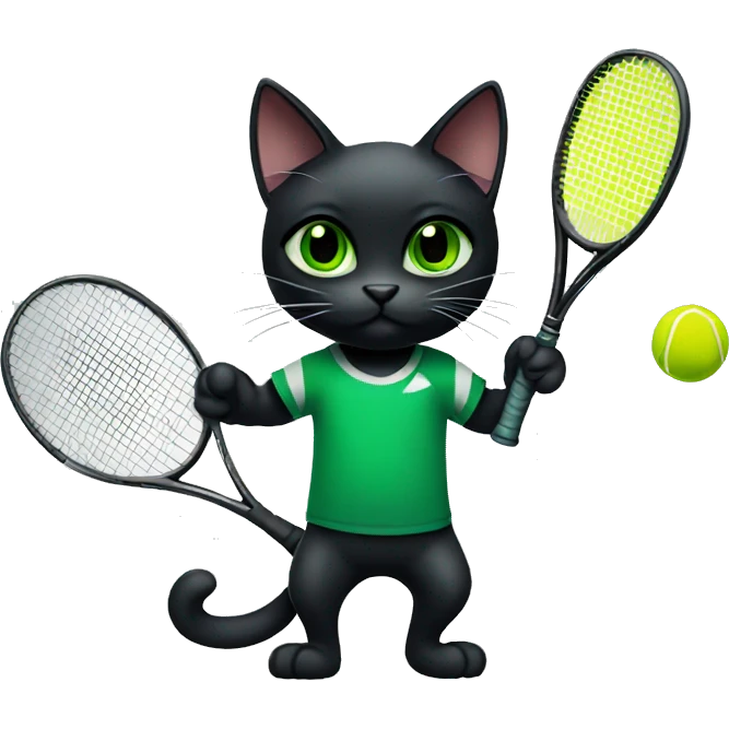 Black cat with green eyes playing tennis  emoji