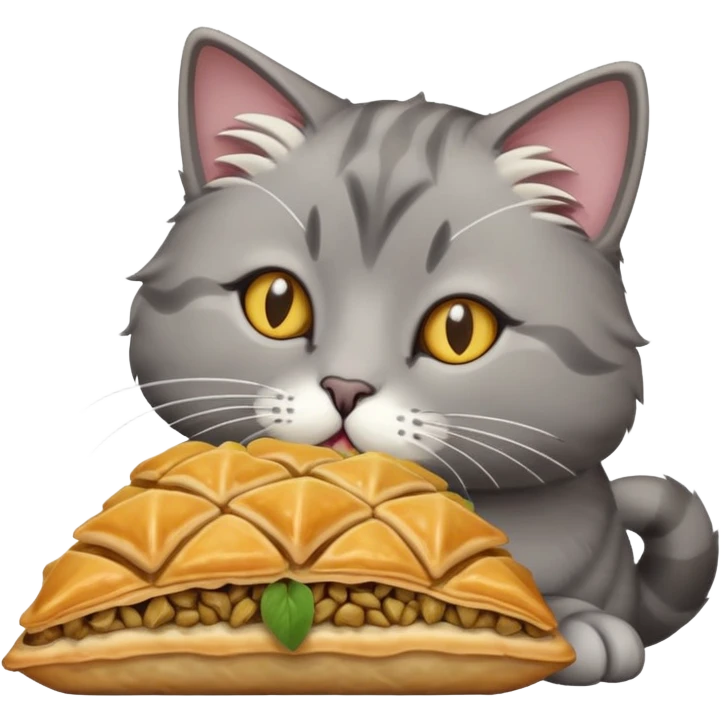 A grey cat eating baklava  emoji