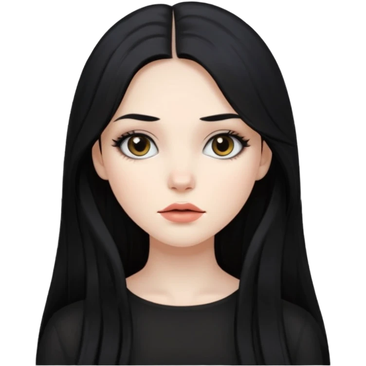 Pale girl with long black hair and makeup emoji