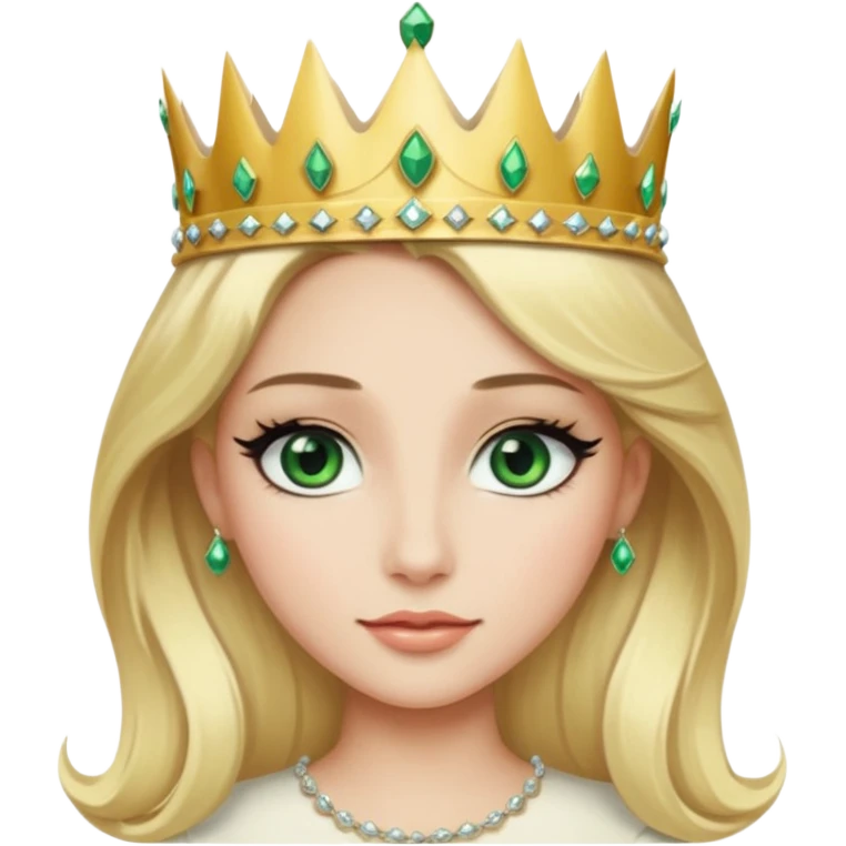 Emoji d’une femme blonde aux yeux en amande vert avec de long cils noir et une couronne avec écrit Princesse Elite emoji