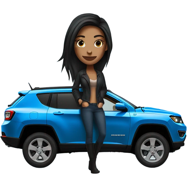 Black jeep compass car driven by sexy blue eyed brunette girl with black straight hair emoji