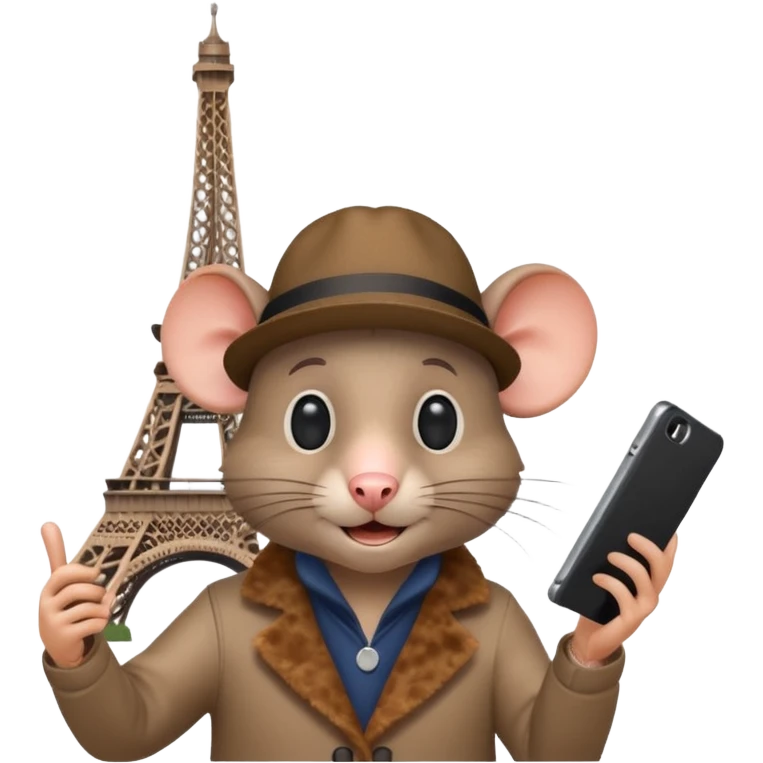 Rat tourist taking selfie in front of Eiffel Tower emoji