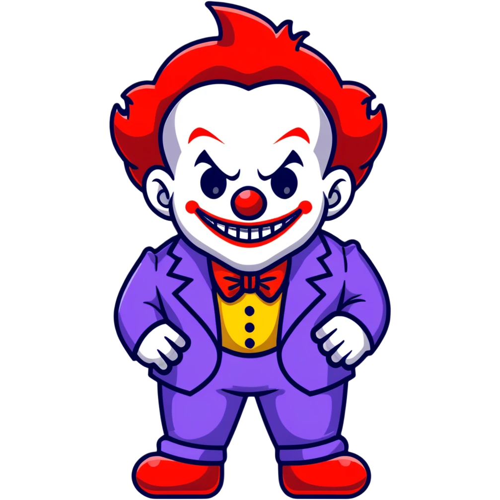 demonic clown wearing a leisure suit with accessories emoji