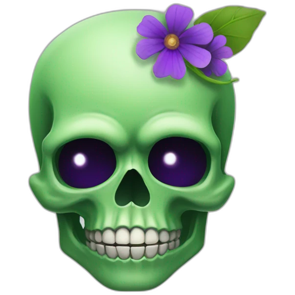 Green skull with purple flower coming out from eye socket emoji