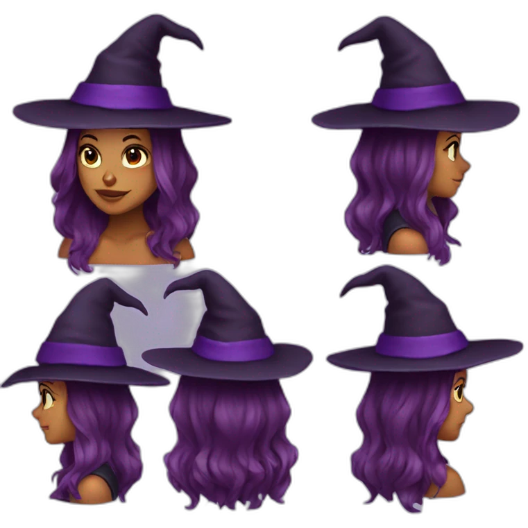 woman witch brown hat purple hair emoji