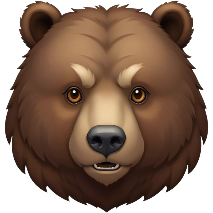 Cinematic Noble Grizzly Bear Portrait Emoji, Poised and regal, with a massive, powerful build and a thick, rugged deep brown fur, piercing deep-set soulful eyes, Simplified yet sharp and sophisticated features, highly detailed, glowing with a soft, dignified glow, high shine, intelligent and formidable, stylized with an air of untamed wilderness, focused and attentive, soft glowing outline, capturing the essence of a watchful and commanding guardian, so majestic it feels as though it could lumber out of the screen with effortless authority! emoji