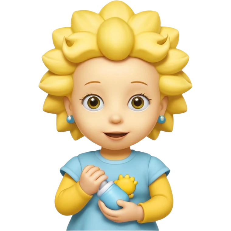 A 3D cartoon baby character fully yellow skin, styled like Maggie Simpson, with pacifier, big eyes, smooth shading, Memoji-style rendering, consistent with other yellow Simpsons characters. emoji
