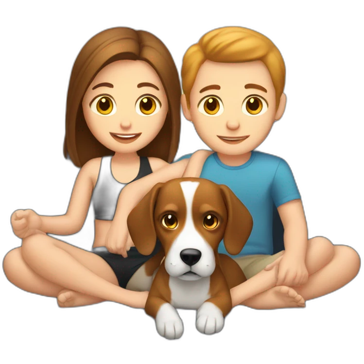 Brown hair White boy and girl with beagle Sit on couch emoji
