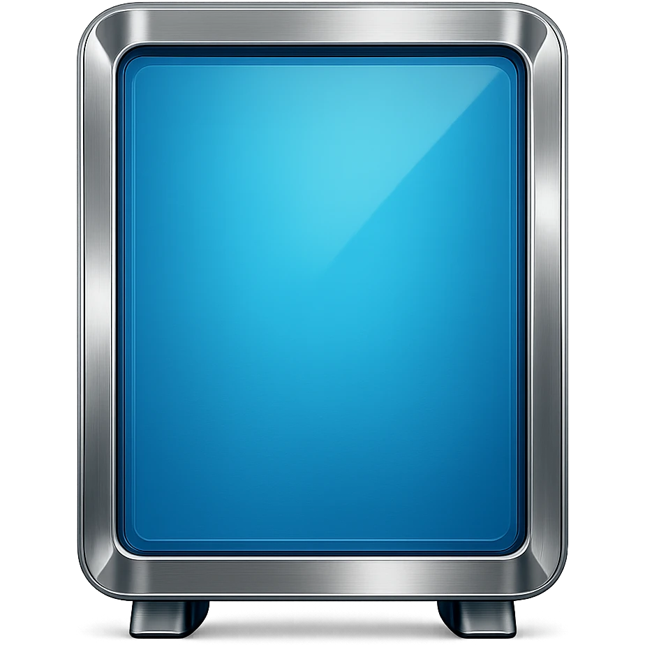 Edit the heater image to have a blue center with a glass finish, vibrant but lighter blue color. Remove all rivets from the metallic border. Keep the heater shape exactly straight forward. No background, no shadows, no symbols, no sword. Maintain a very reflective look on the metallic border and glass center. emoji