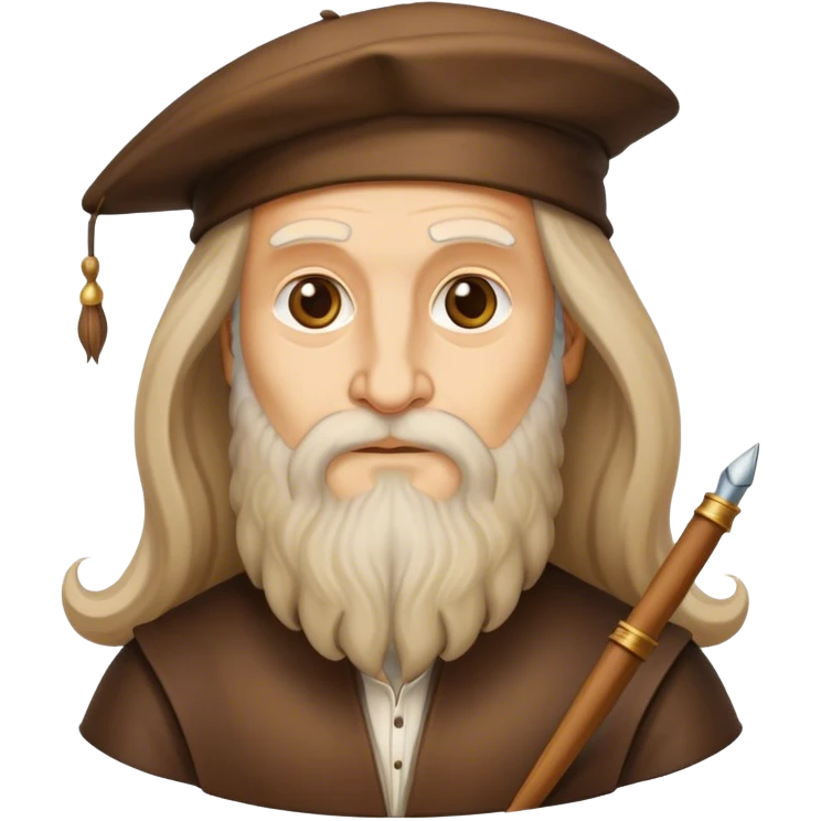 Cinematic Realistic Leonardo da Vinci Portrait Emoji, depicted as the quintessential Renaissance polymath with deep, thoughtful eyes, a flowing beard, and a quill or sketchbook in hand. The scene is illuminated with warm, classical lighting, evoking the atmosphere of a master artist’s workshop, surrounded by early sketches of inventions and masterpieces like the Mona Lisa. emoji