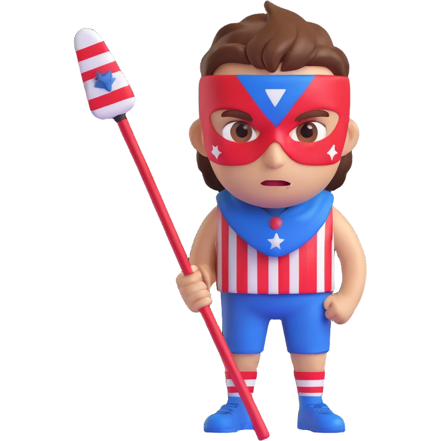 ruthless boy emoji wearing a savage mask painted with red, white, and blue stripes, holding a sharp-edged stick, inspired by Roger from Lord of the Flies emoji