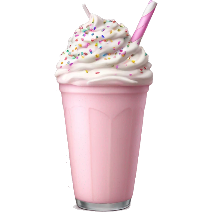 Realistic pastel pink milkshake with sprinkles & straw emoji