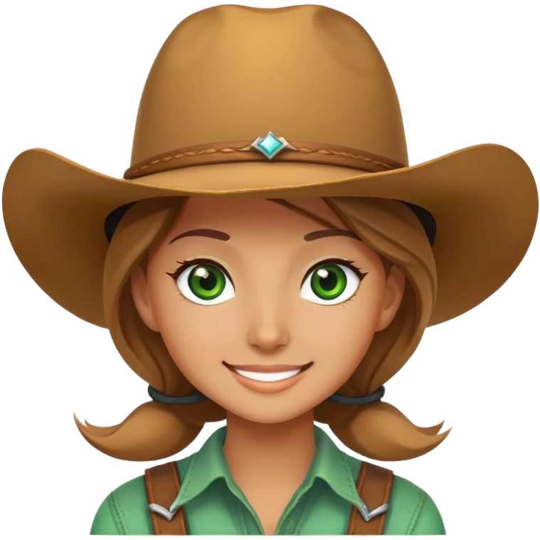 Same smiling girl in cowboy hat with green eyes emoji