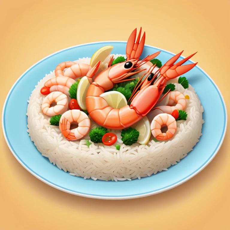 A plate of delicious seafood rice with prawns emoji