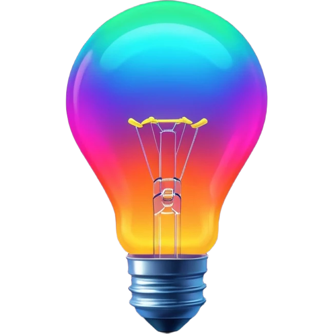 Generate a high-quality image of a glowing neon light bulb, bright vibrant colors, realistic glow effect, smooth gradient colors, no human figures, no facial features, no brand markings, simple dark background, high-reso
 emoji
