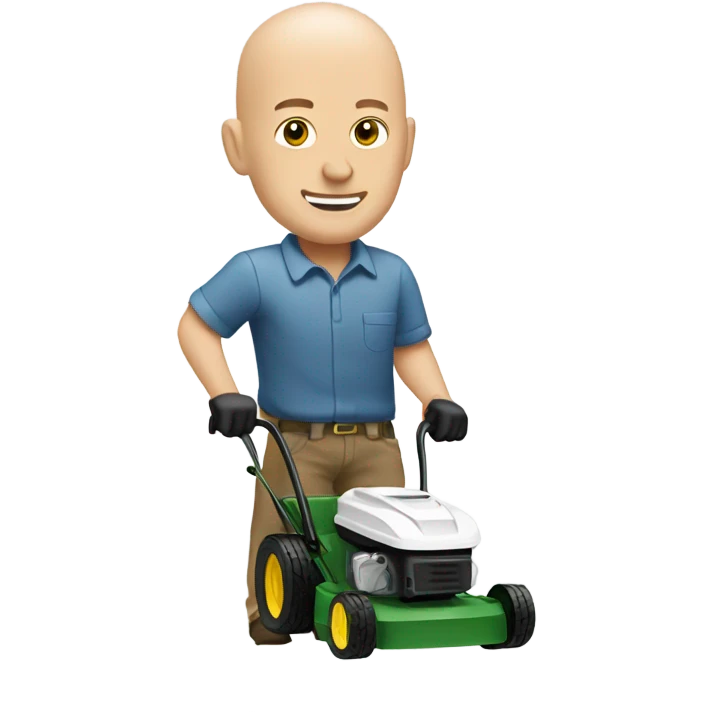 A bald white man pushing a mini lawn mower emoji