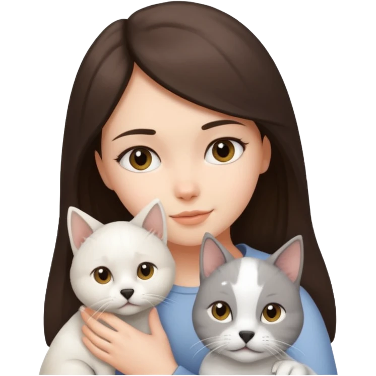 Brunette girl with white dog and grey and beige cat emoji