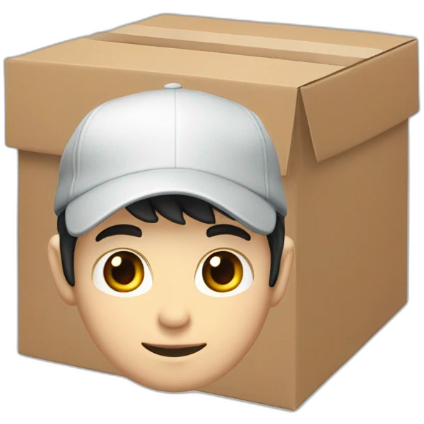 Pale skinned Man with black hair in a white cap and dark gray polo T-shirt with a box into his hands emoji