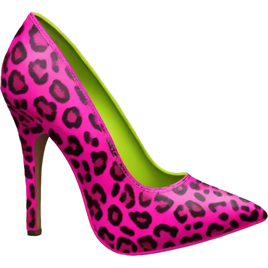 Realistic isolated top view of a pair of hot pink to lime green leopard print pointed toe high heel shoes. emoji