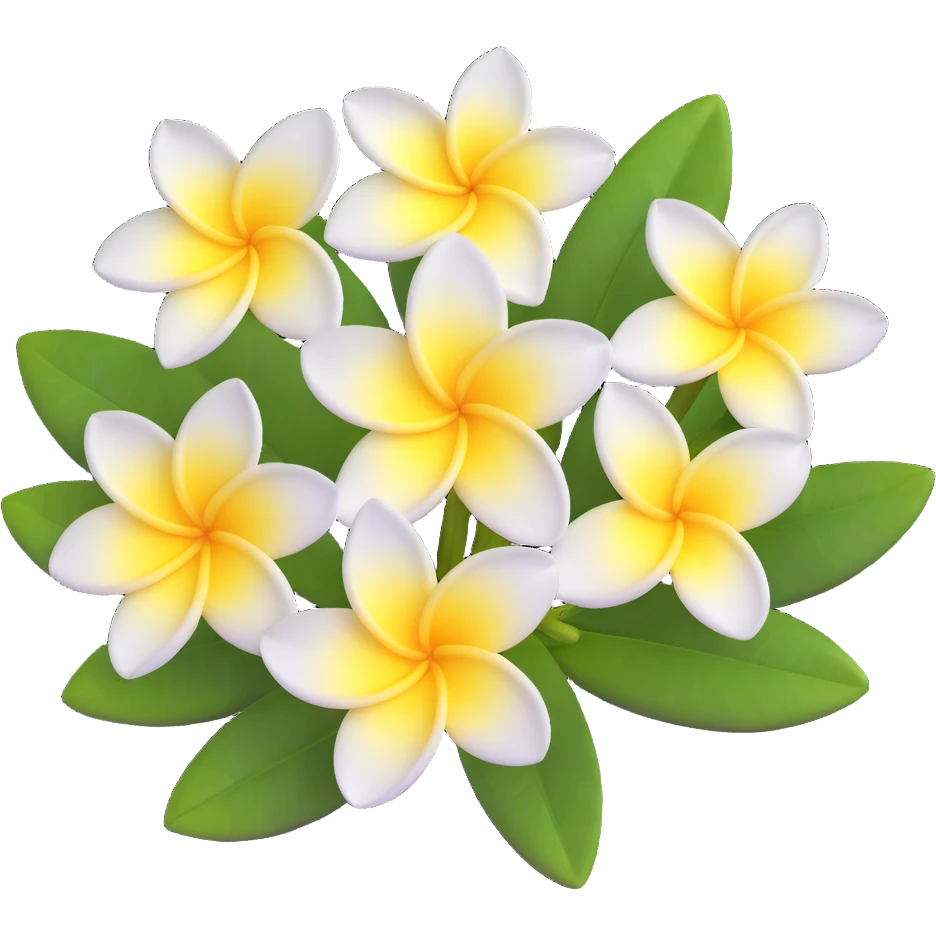 plumeria flower with five white petals and yellow center emoji