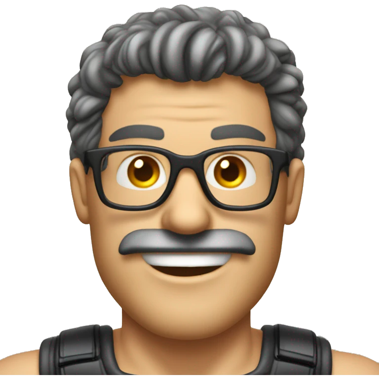 Homme musclé cheveux legerement bouclé cheveux court avec des lunettes  emoji