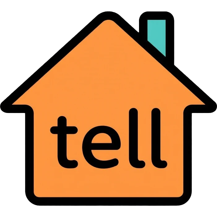 home with the text "tell", use #f06821 orange as the main color emoji