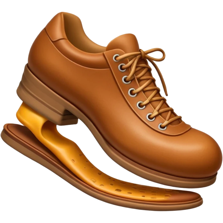 3D Apple-style emoji of a shoe with a foot inside, stepping and showing a clear shoe print below. and leg







 emoji