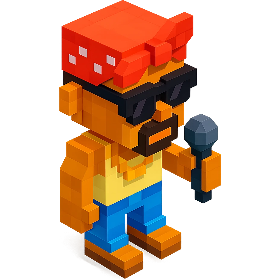 rapper inspired by 2Pac, wearing a bandana and sunglasses, holding a microphone, isometric view emoji