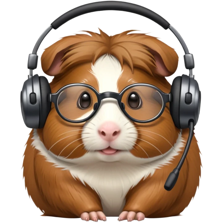 studious guinea pig with glasses wearing a headset emoji