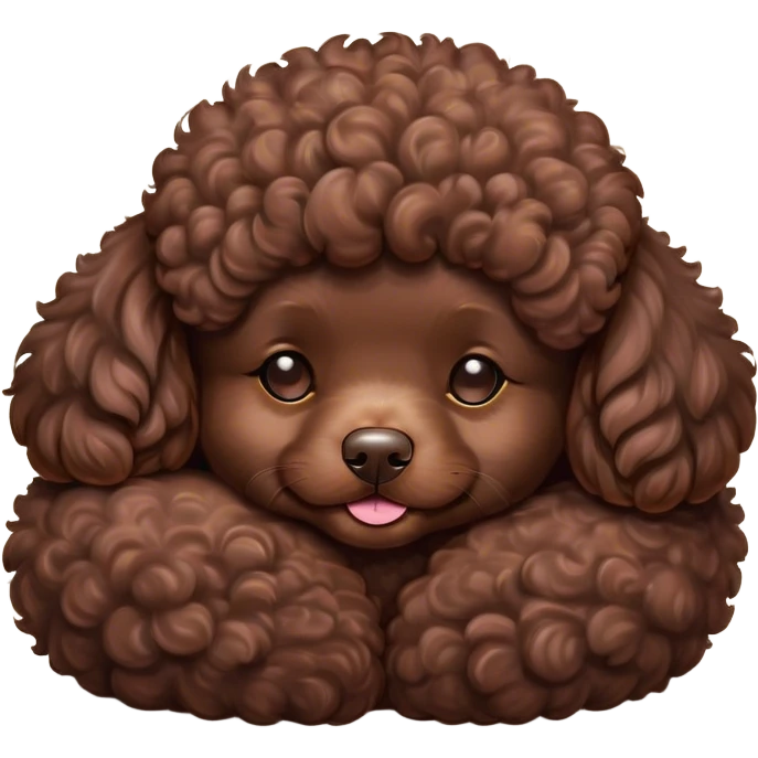 Meme-Worthy Cute Sleeping Chocolate Poodle Portrait Emoji, Head resting peacefully with a contented smile, showcasing a delightfully elegant build and a luxuriously soft, curly chocolate Fur, eyes shut in a serene nap, Simplified yet hilariously adorable features, highly detailed, glowing with a soft, drowsy light, high shine, relaxed and utterly lovable, stylized with an air of playful laziness, bright and heartwarming, soft glowing outline, capturing the essence of a comically sleepy companion, so meme-worthy it feels like it could instantly become the next viral sensation of adorable slumber! emoji