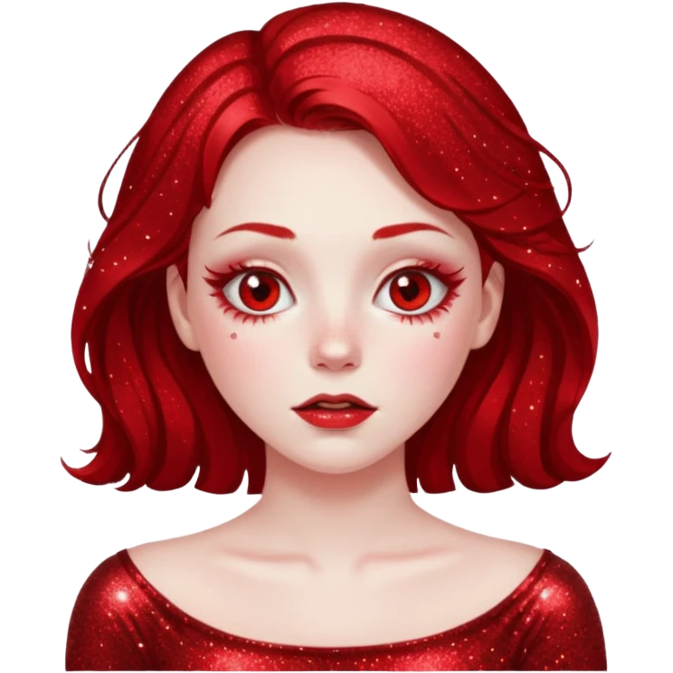 red glitter girl with eyes lying on the floor emoji