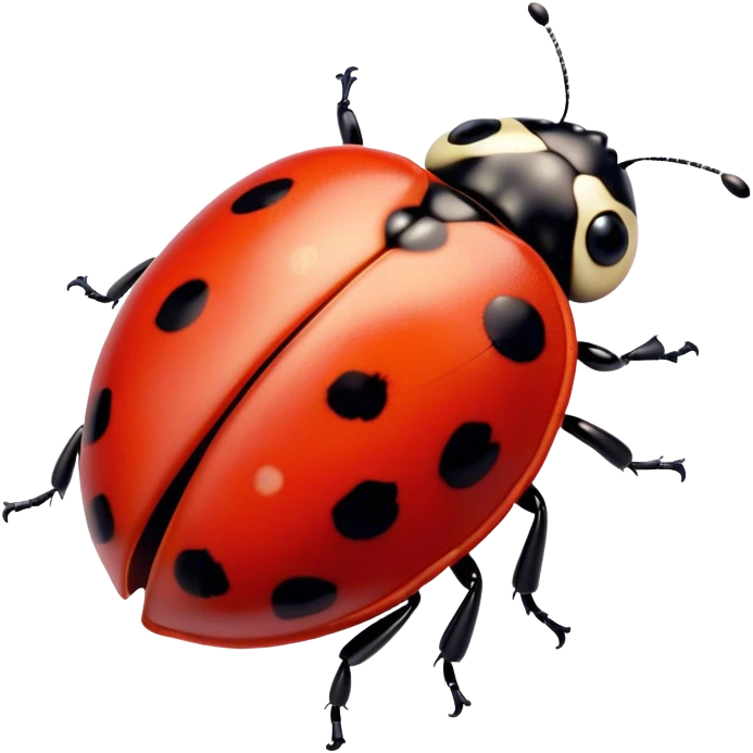 Cinematic Noble Ladybug Portrait Emoji, Poised and charming, with a tiny, rounded red shell adorned with crisp black spots, delicate antennae, and bright, observant eyes, Simplified yet sharply detailed features, highly detailed, glowing with a soft, scarlet radiance, high shine, intelligent and spirited, stylized with an air of natural whimsy, focused and alert, soft glowing outline, capturing the essence of a watchful ladybug that appears ready to scuttle out of the screen with effortless grace! emoji