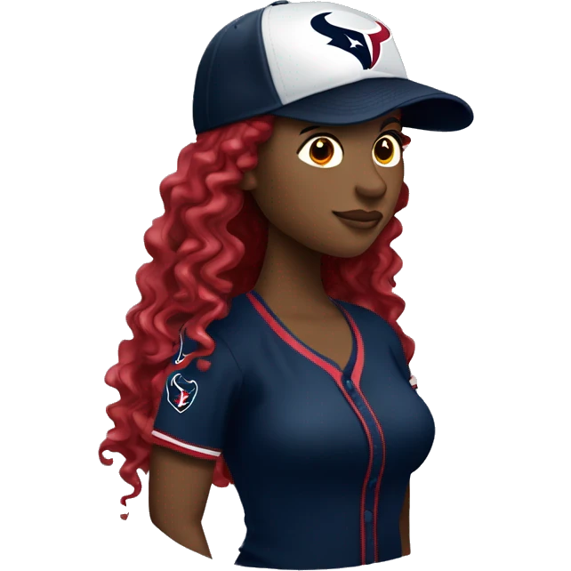 HOUSTON TEXANS baseball hat woman with long curly hair  emoji