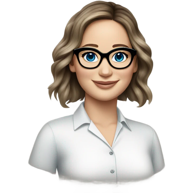 Photo of Brunette Jennifer Lawrence wearing black glasses and blue eyes happy  emoji