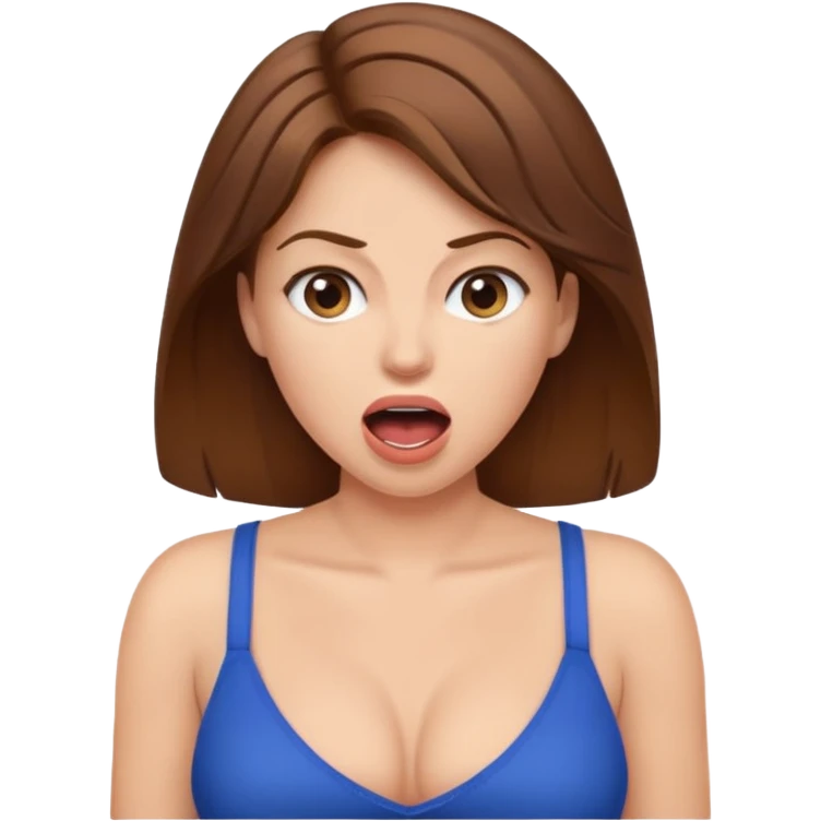 Caucasian Woman brown hair. Mouth open. Not smiling. Very Large chest. emoji