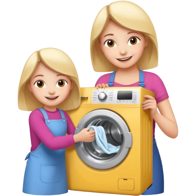 Mother and little daughter opening a washing machine door emoji