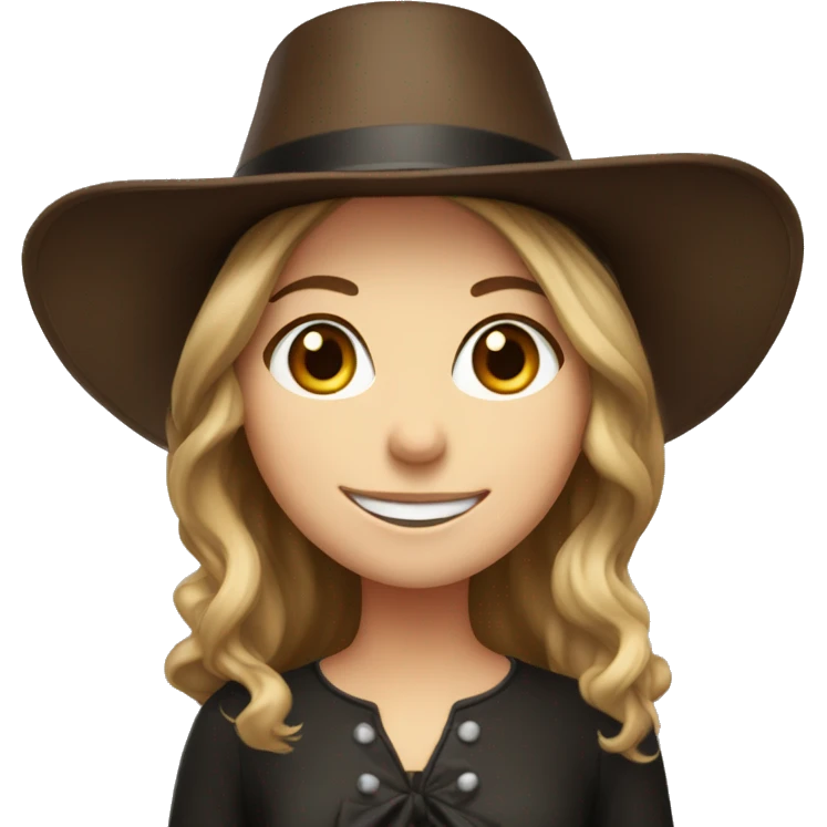happy white girl - brown hair- in large top hat emoji