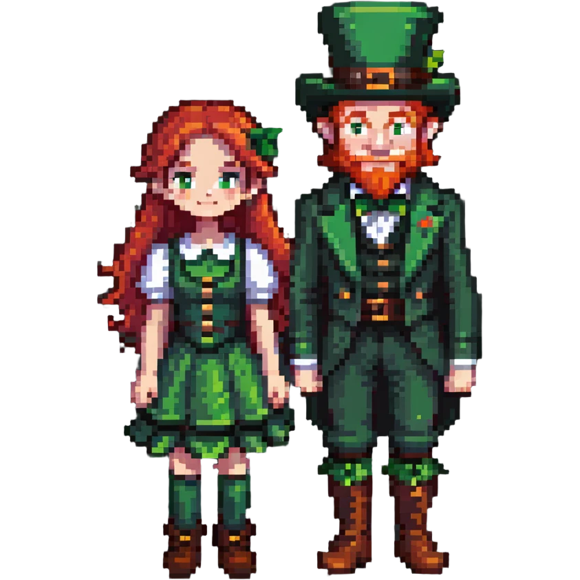 girl with red hair and brown eyes with a leprechaun emoji