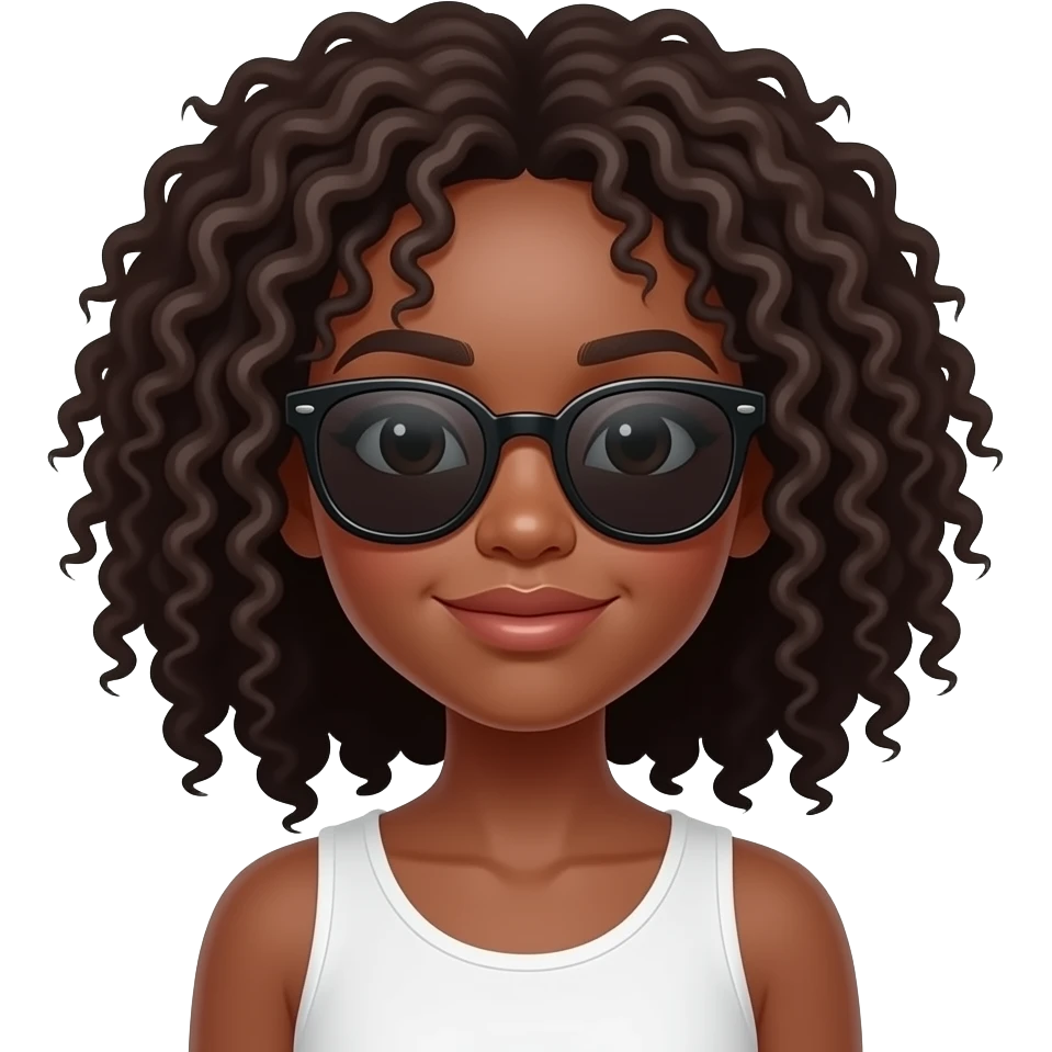 dark skin girl with curly hairs and wear sun glasses emoji