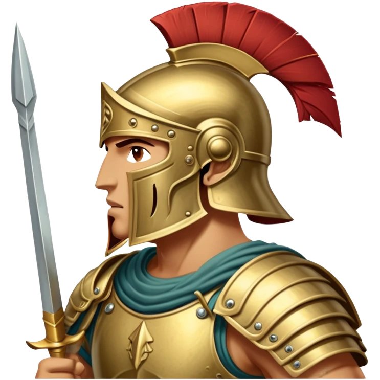 Cinematic-realistic Achilles emoji portrait fearlessly on the battlefield of Troy. His trojan armor gleams , each intricate engraving telling tales of his past glories. His piercing gaze locks onto his foe, his grip tightening around his spear.  emoji