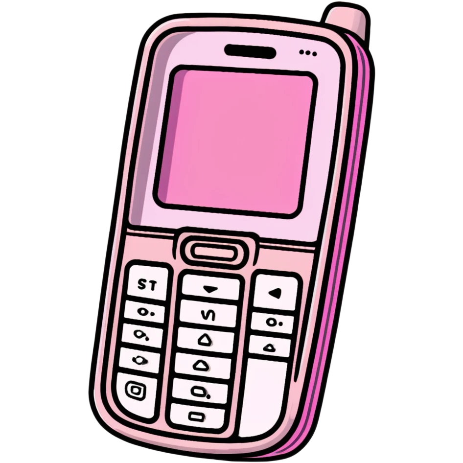 Pink Y2K flip phone with glittery metallic finish and cyber aesthetic emoji