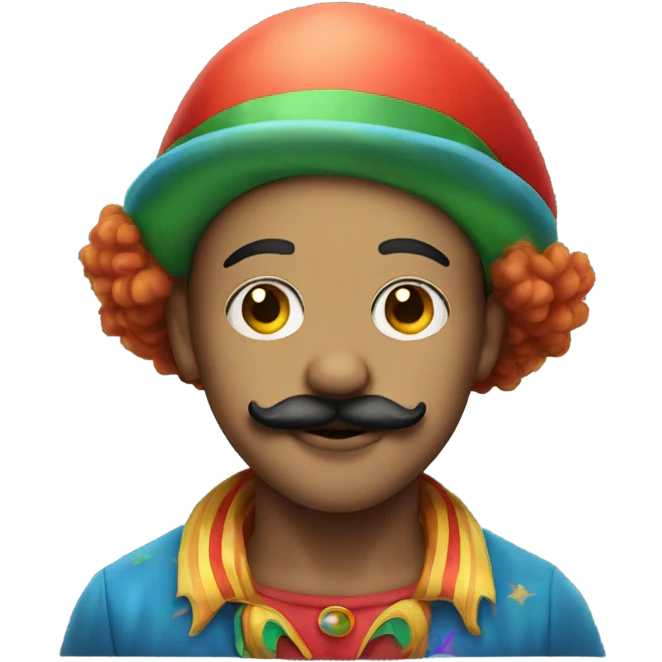 serene boy with mustache wearing a clown hat emoji