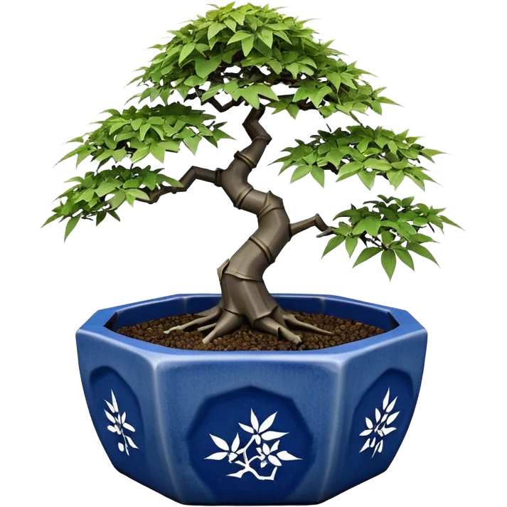 Japanese broken 35-sided polyhedron-shaped shallow dark bamboo blue maple tree bonsai pot emoji