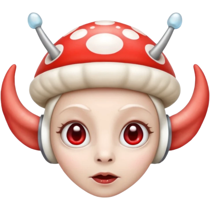 Alien with mushrooms red and white as the horns like a head band white alein with the mushroom head ban as the antenna things  emoji