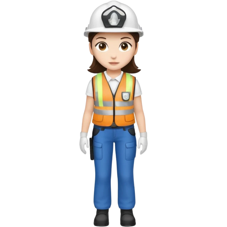 Brunette Girl full body standing with her white security helmet and security vest on emoji