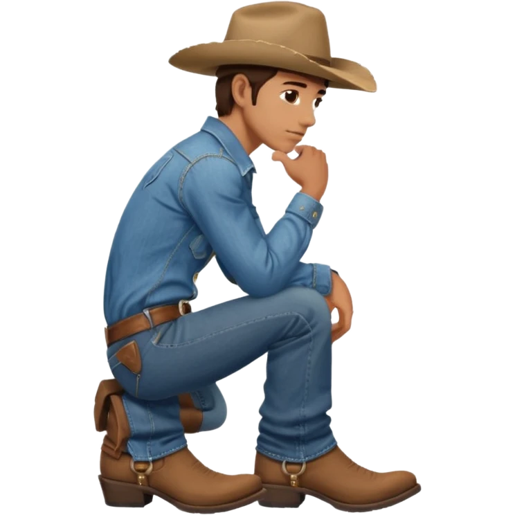 side profile of cowboy leaning on knees emoji